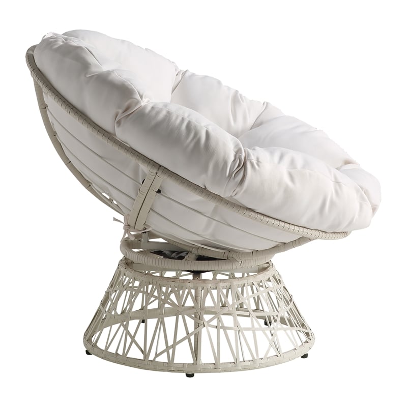 Scranton & Co Contemporary Swivel Chair in White with White Wicker Frame
