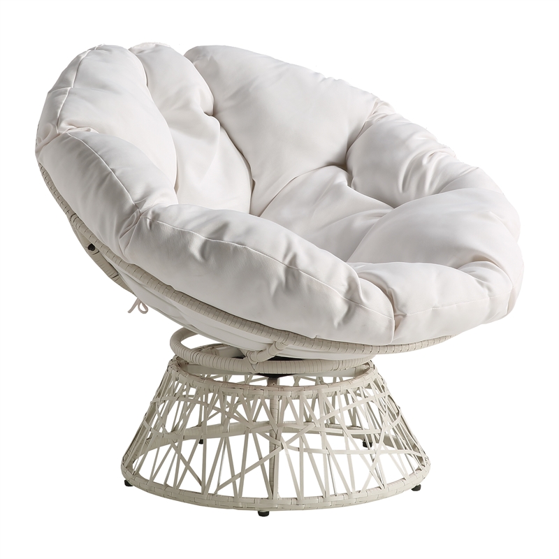 Scranton & Co Contemporary Swivel Chair in White with White Wicker Frame