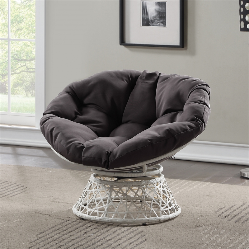 Scranton & Co Contemporary Swivel Chair in Gray with Cream Wicker Frame