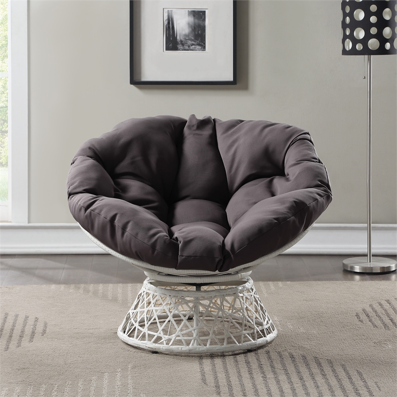Scranton & Co Contemporary Swivel Chair in Gray with Cream Wicker Frame