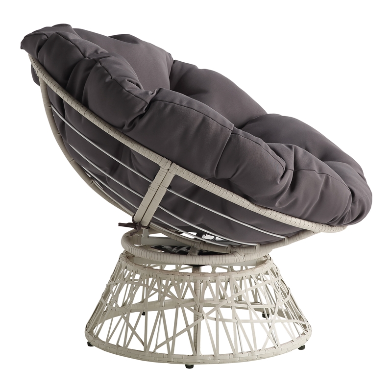Scranton & Co Contemporary Swivel Chair in Gray with Cream Wicker Frame