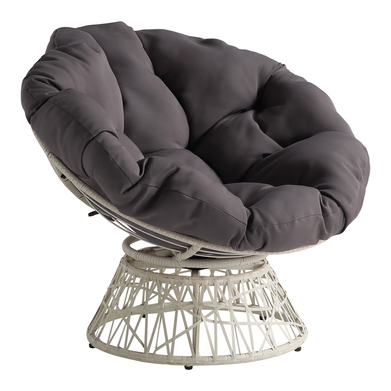 Scranton & Co Contemporary Swivel Chair in Gray with Cream Wicker Frame