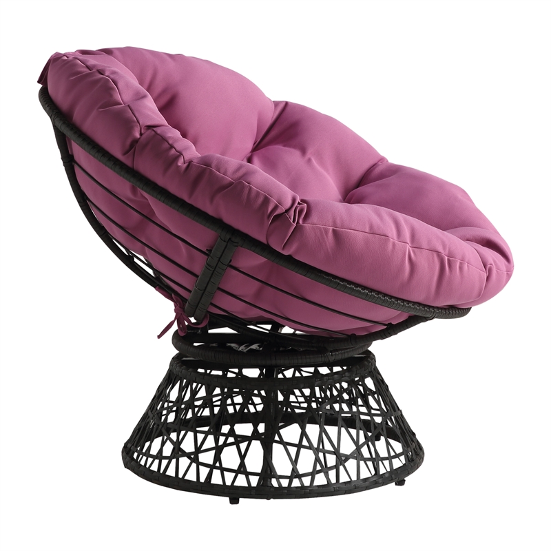 Scranton & Co Contemporary Swivel Chair in Purple with Gray Wicker Frame
