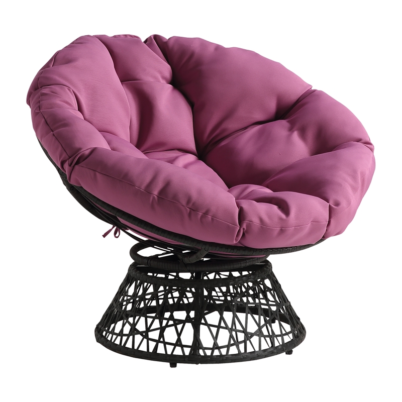 Scranton & Co Contemporary Swivel Chair in Purple with Gray Wicker Frame
