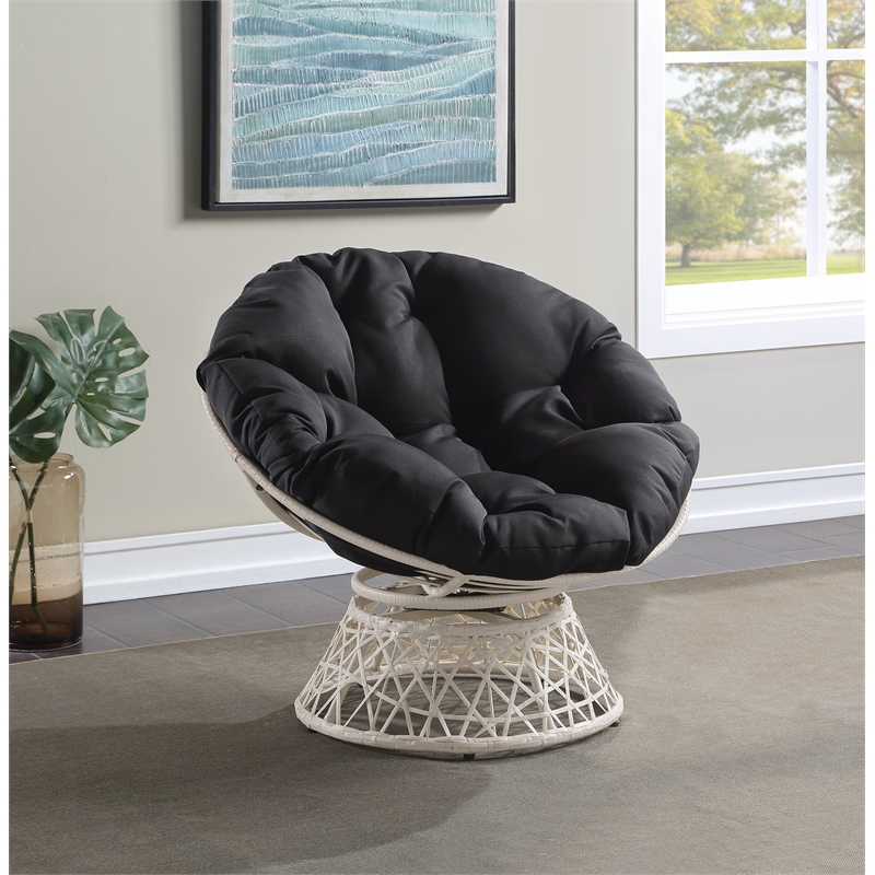 Scranton & Co Contemporary Swivel Chair in Black with Cream Wicker Frame