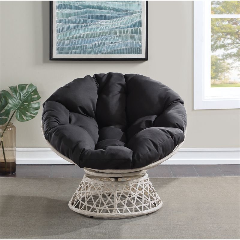 Scranton & Co Contemporary Swivel Chair in Black with Cream Wicker Frame