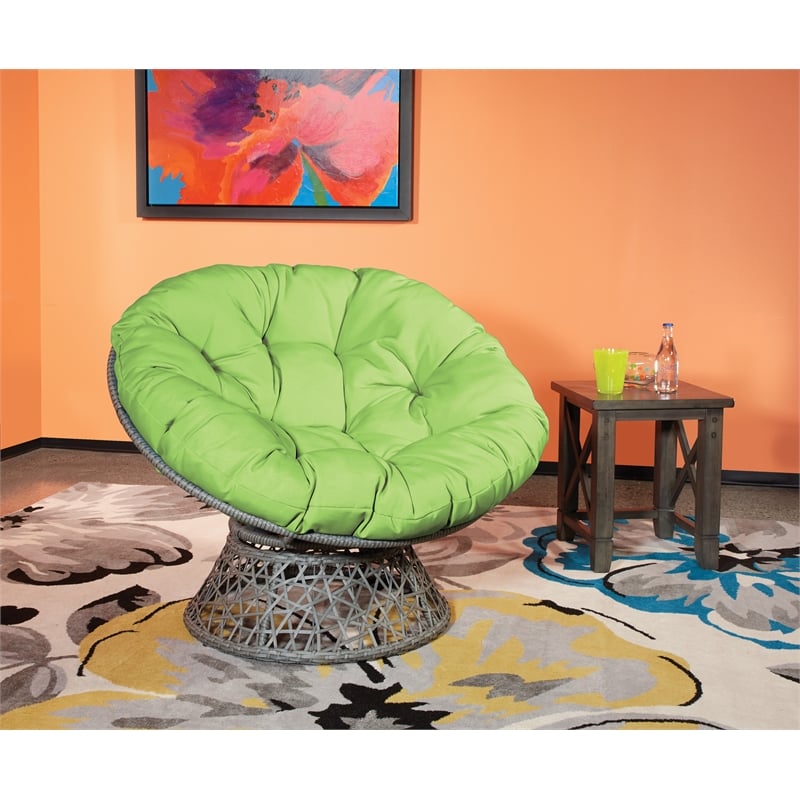 Scranton & Co Contemporary Swivel Chair in Green with Black Wicker Frame
