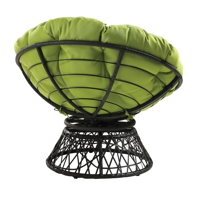 Scranton & Co Contemporary Swivel Chair in Green with Black Wicker Frame
