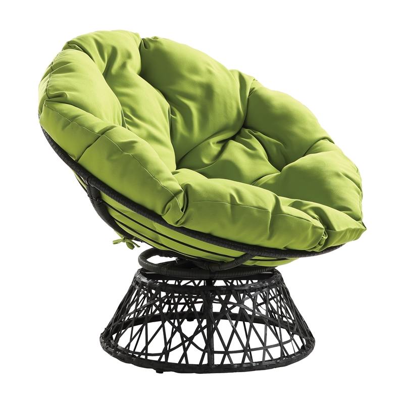 Scranton & Co Contemporary Swivel Chair in Green with Black Wicker Frame