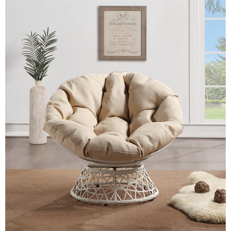 Scranton & Co Contemporary Swivel Chair in Cream with Cream Wicker Frame