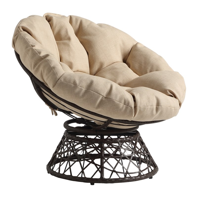 Scranton & Co Contemporary Swivel Chair in Cream with Brown Wicker Frame
