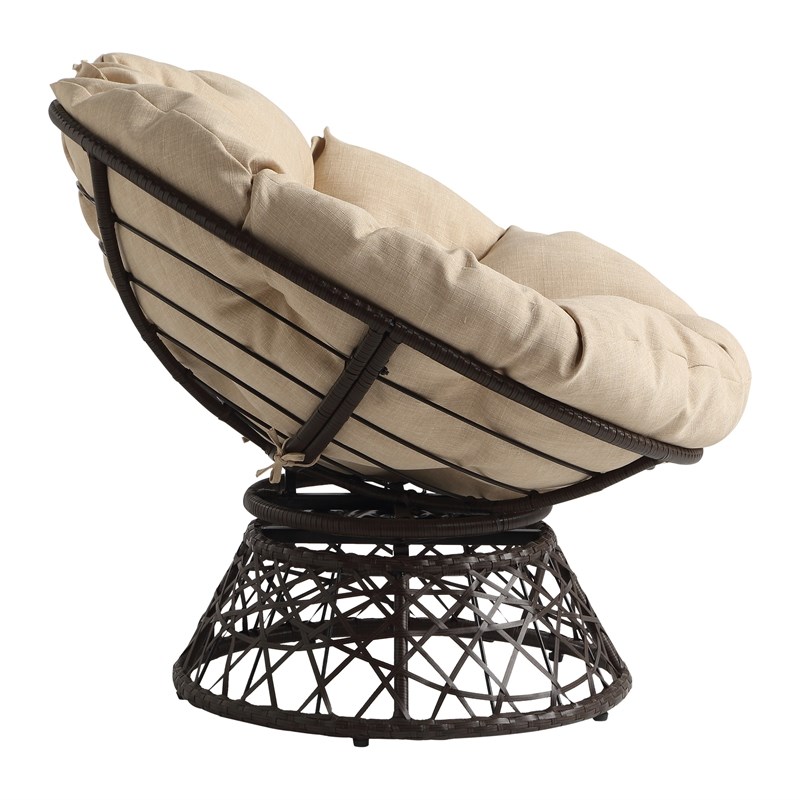Scranton & Co Contemporary Swivel Chair in Cream with Brown Wicker Frame