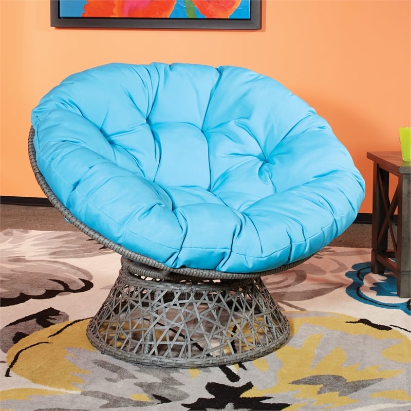 Scranton & Co Boho Swivel Chair in Blue with Gray Resin Wicker Frame