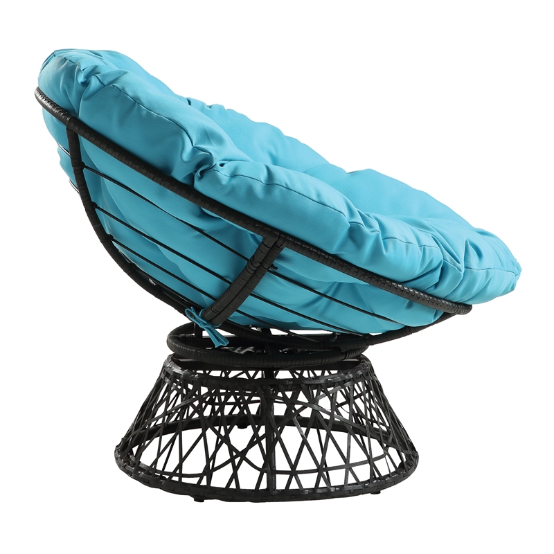 Scranton & Co Boho Swivel Chair in Blue with Gray Resin Wicker Frame