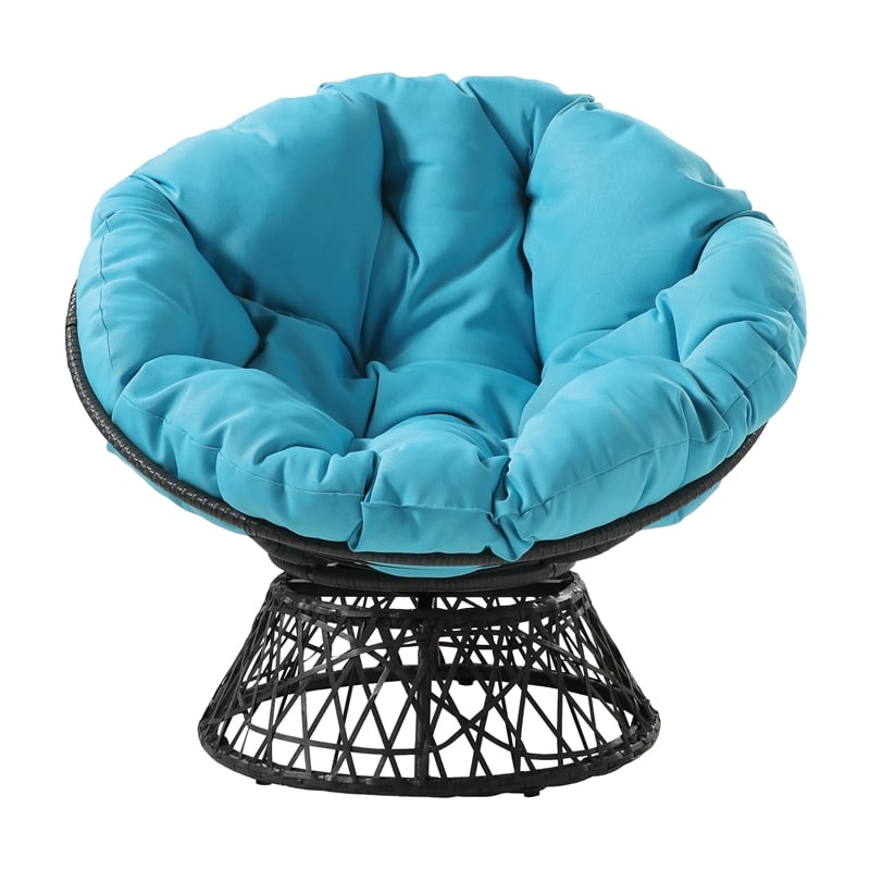 Scranton & Co Boho Swivel Chair in Blue with Gray Resin Wicker Frame