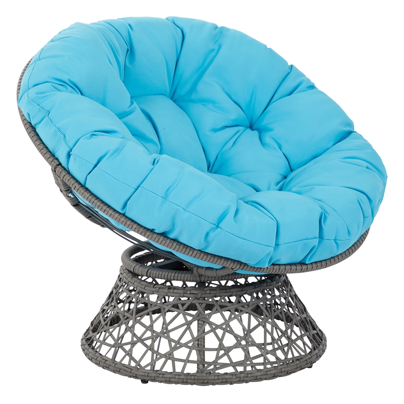 Scranton & Co Boho Swivel Chair in Blue with Gray Resin Wicker Frame