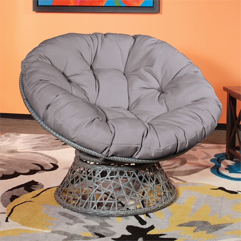 Scranton & Co Boho Swivel Chair in Gray with Gray Resin Wicker Frame