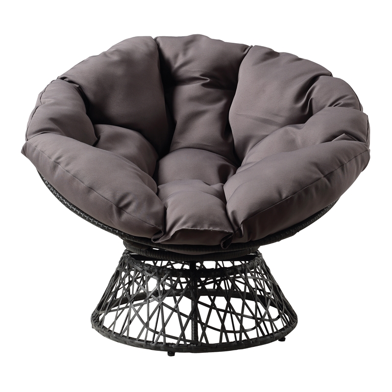 Scranton & Co Boho Swivel Chair in Gray with Gray Resin Wicker Frame