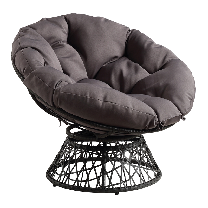 Scranton & Co Boho Swivel Chair in Gray with Gray Resin Wicker Frame