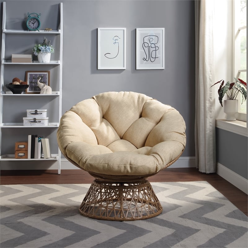 Scranton & Co Boho Swivel Chair in Cream with Natural Wicker Weave Frame