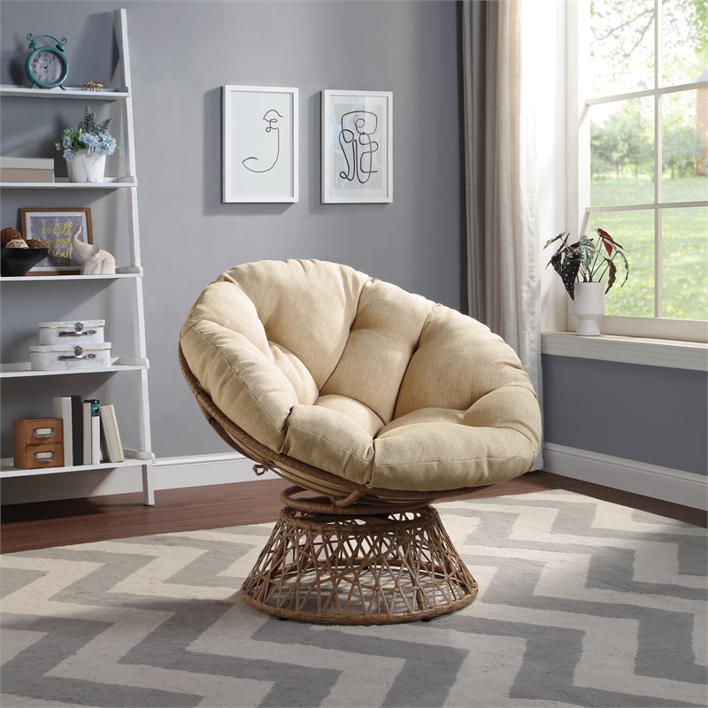 Scranton & Co Boho Swivel Chair in Cream with Natural Wicker Weave Frame