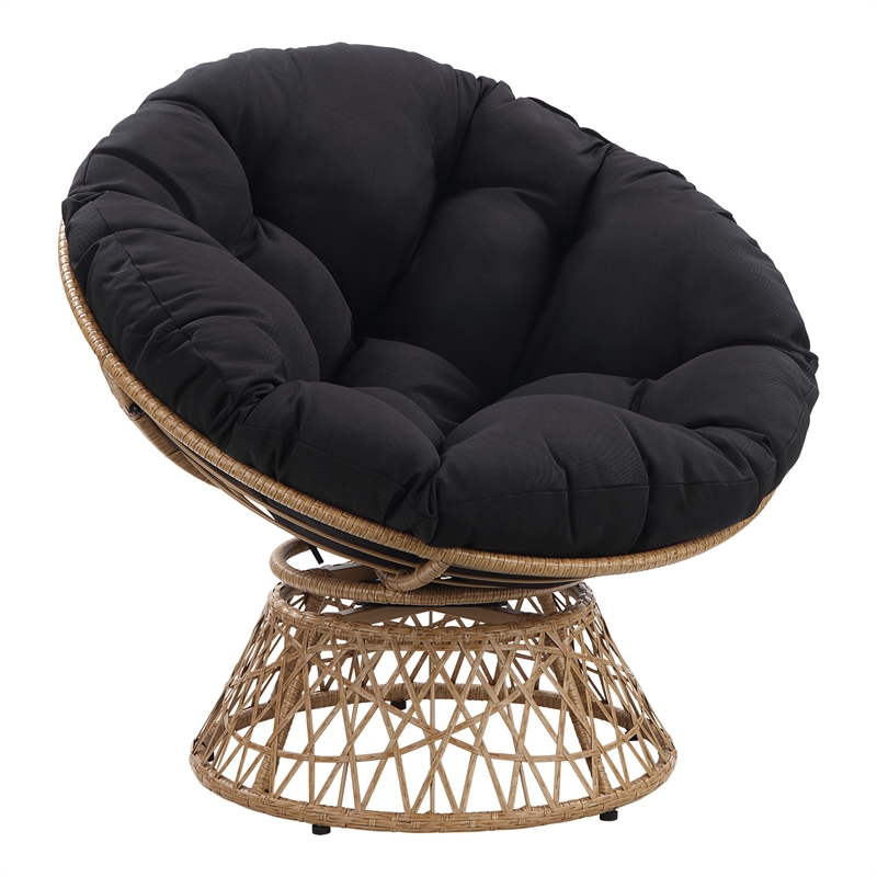 Scranton & Co Boho Swivel Chair in Black with Natural Wicker Weave Frame