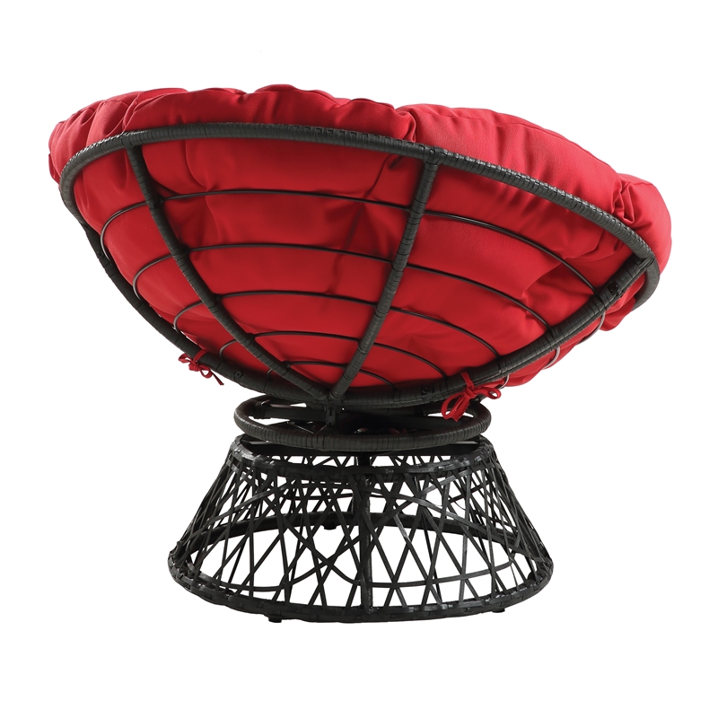 Scranton & Co Boho Swivel Chair in Red with Black Resin Wicker Frame