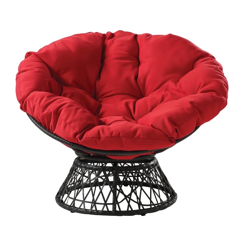 Scranton & Co Boho Swivel Chair in Red with Black Resin Wicker Frame