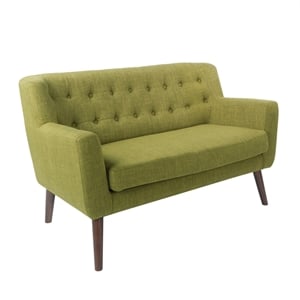 Scranton & Co Mid-Century Modern Loveseat in Green Fabric with Coffee Legs