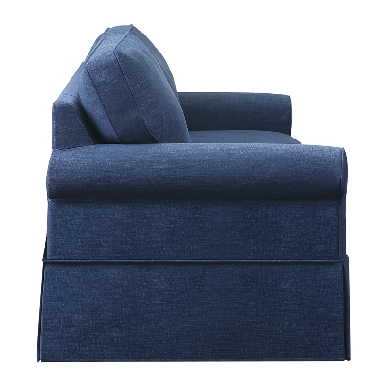 Scranton & Co Cottage Slipcover Sofa in Navy Blue with Rolled Arms and Piping