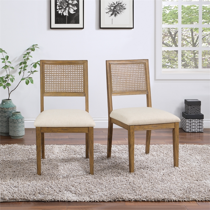 Scranton & Co Cane Back Dining Chair 2 Pack in Linen with Coastal Wash