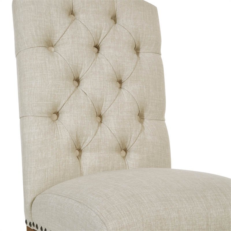 Scranton & Co Tufted Dining Chair in Linen Cream with Nailhead Trim