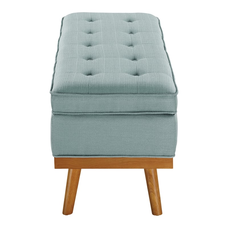 Scranton & Co Mid-Century Modern Storage Bench in Sea Blue with Spice Legs