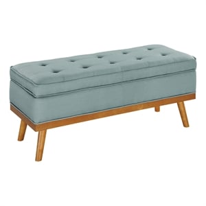 Scranton & Co Mid-Century Modern Storage Bench in Sea Blue with Spice Legs