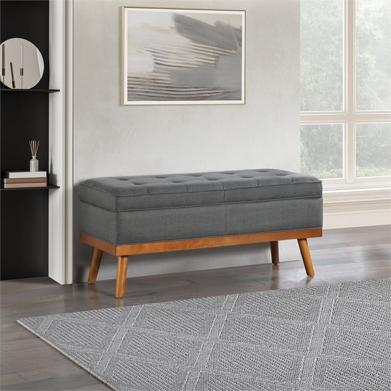 Scranton & Co Mid-Century Modern Storage Bench in Charcoal with Spice Legs