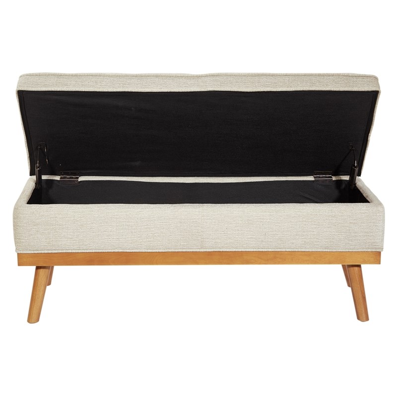 Scranton & Co Mid-Century Storage Bench in Linen Beige with Espresso Legs