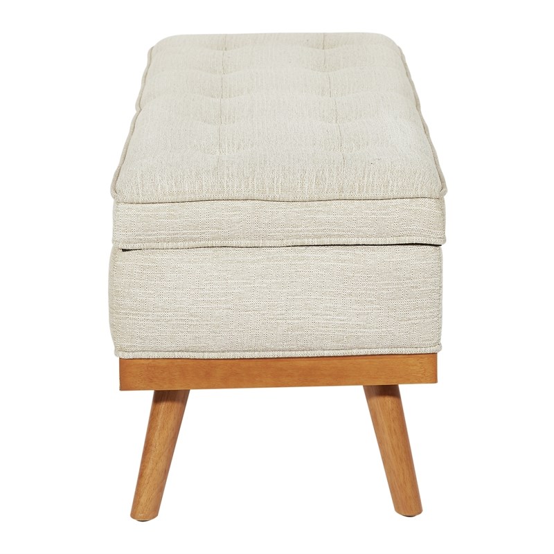 Scranton & Co Mid-Century Storage Bench in Linen Beige with Espresso Legs