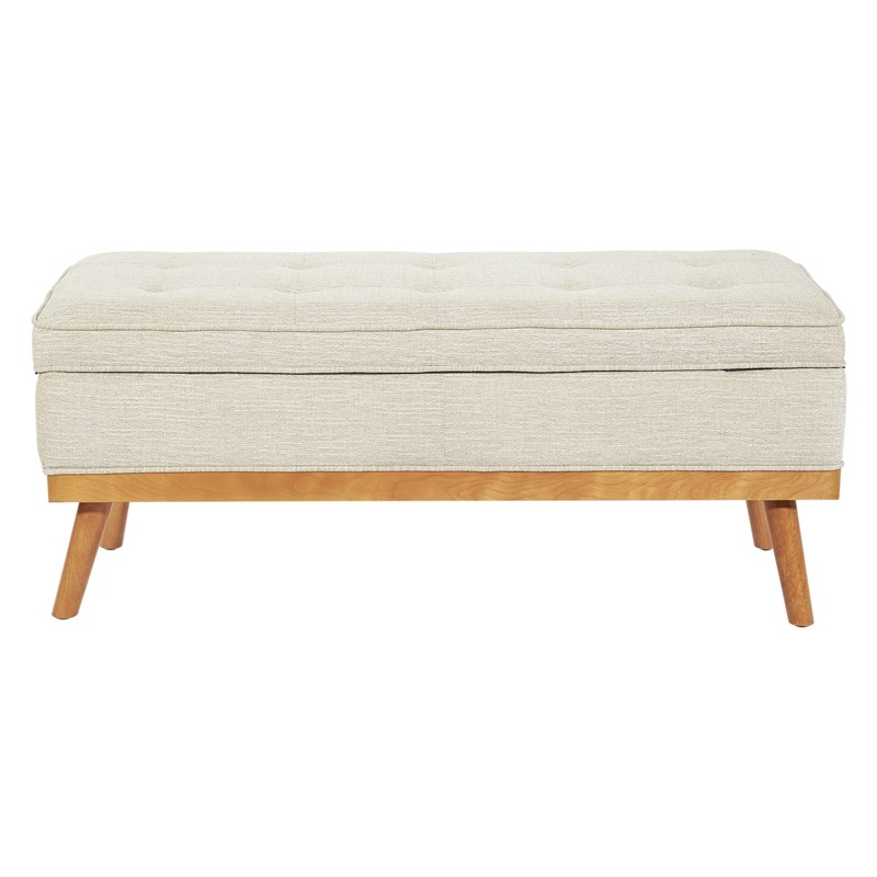Scranton & Co Mid-Century Storage Bench in Linen Beige with Espresso Legs