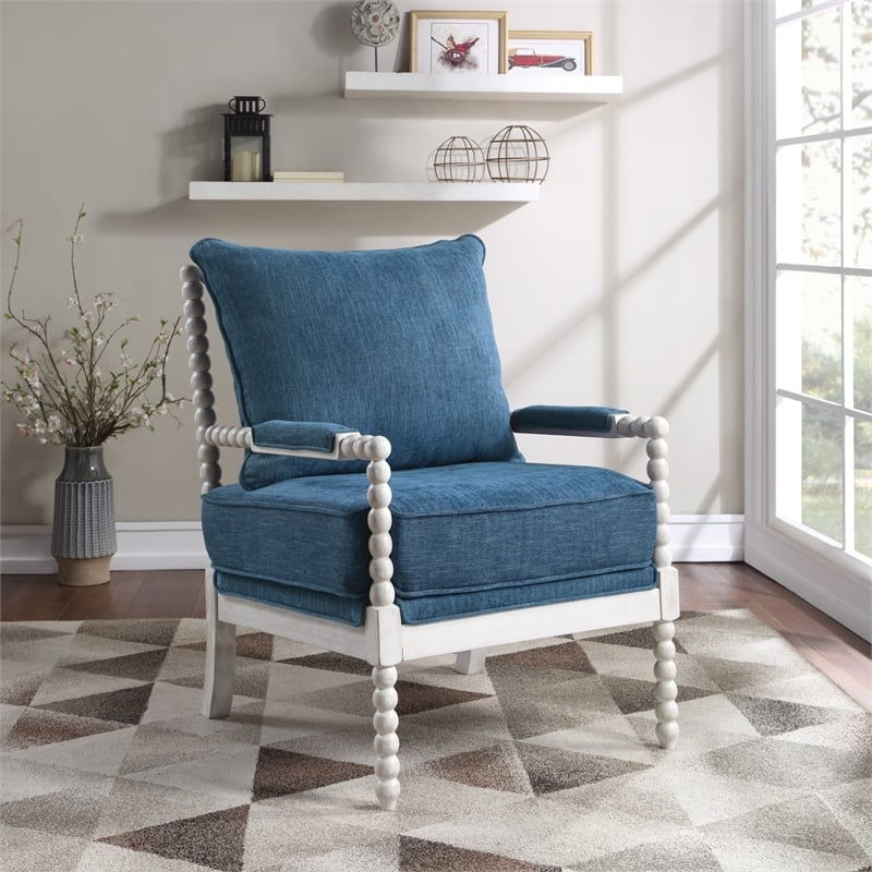 Scranton & Co Classic Spindle Arm Chair in Navy Blue with White Wood Frame