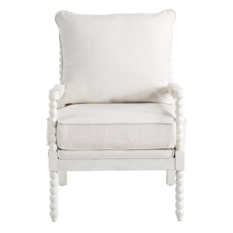 Scranton & Co Classic Spindle Arm Chair in Linen Beige with White Frame