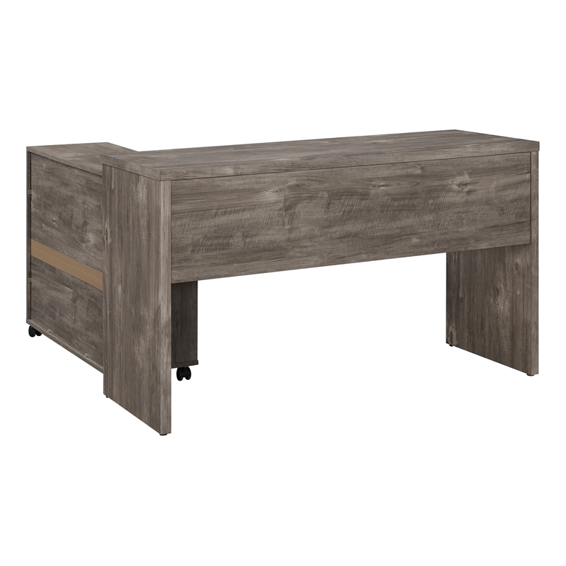 Scranton & Co Workstation Desk With Mobile Return Cart in Scottish Alder Gray