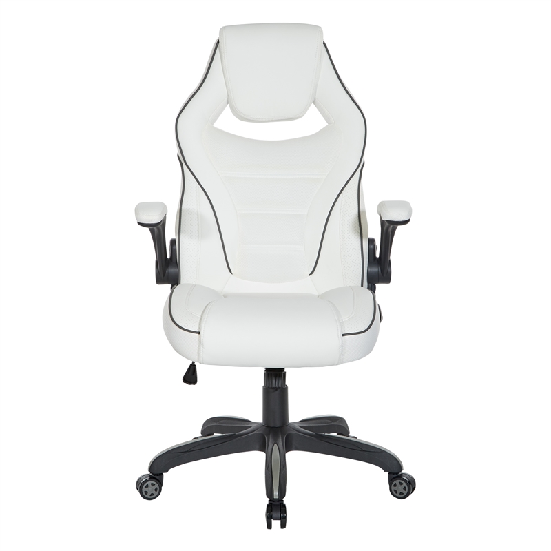 Scranton & Co White Faux Leather Gaming Chair with Lumbar Support
