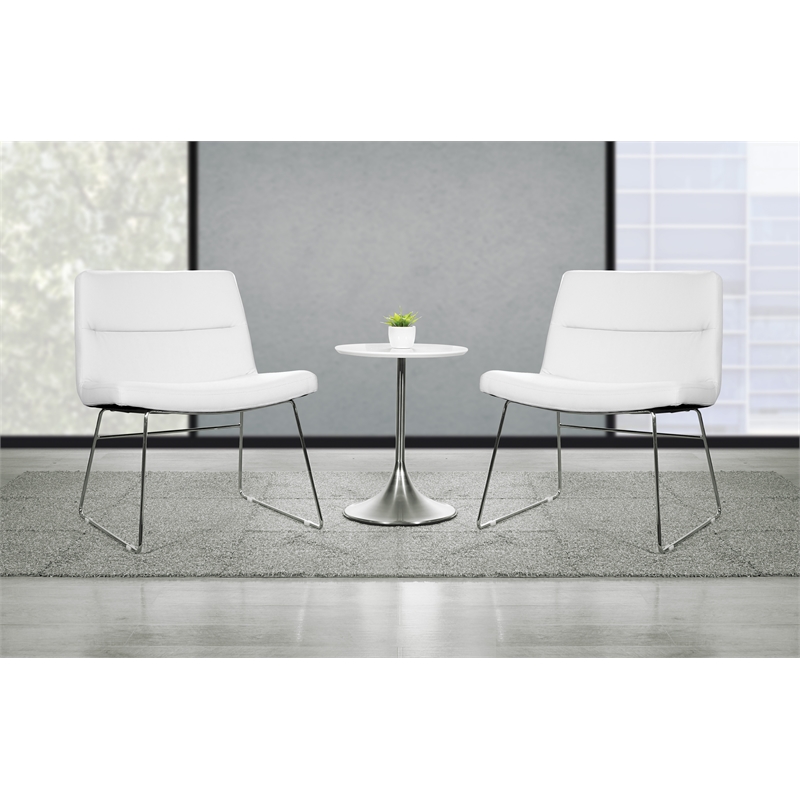 Scranton & Co White Faux Leather Lounge Chair with Chrome Sled Base