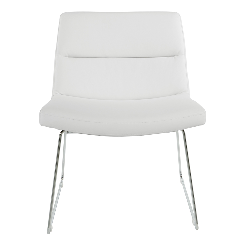 Scranton & Co White Faux Leather Lounge Chair with Chrome Sled Base