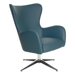 Scranton & Co Blue Faux Leather Swivel Armchair with Aluminum Base