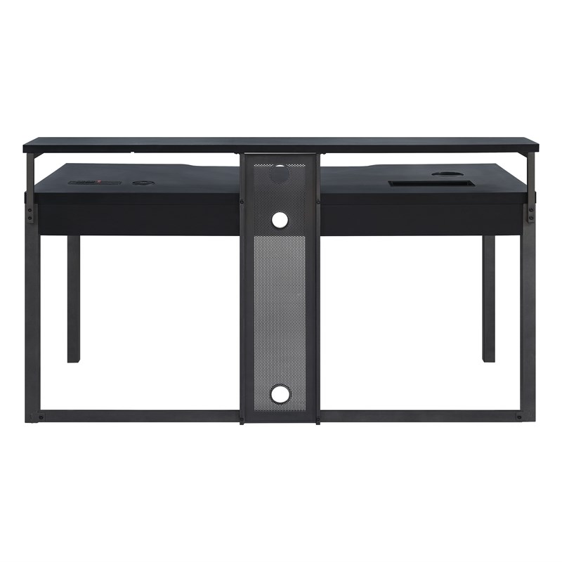 Scranton & Co 63-Inch Gaming Desk in Black with RGB LED Lights and USB Hub