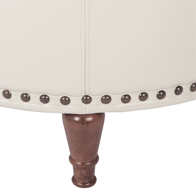 Scranton & Co Cream Faux Leather Storage Ottoman with Bronze Nailhead Trim