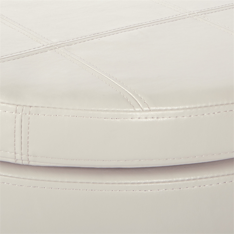 Scranton & Co Cream Faux Leather Storage Ottoman with Bronze Nailhead Trim