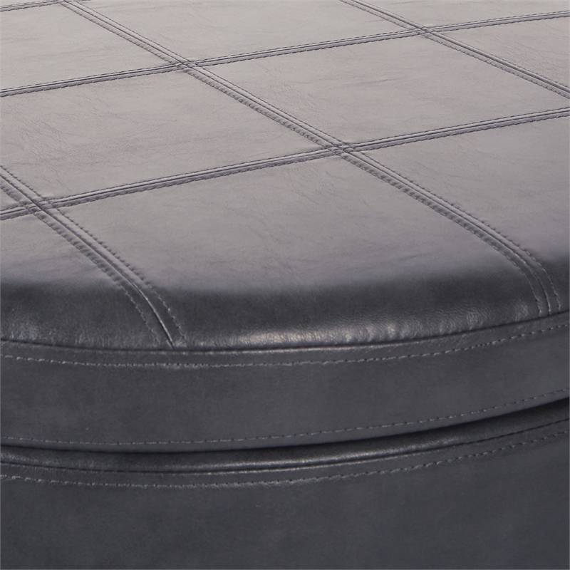 Scranton & Co Pewter Faux Leather Storage Ottoman with Bronze Nailhead Trim