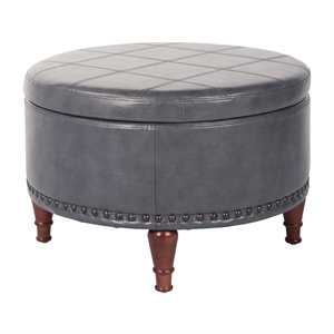 Scranton & Co Pewter Faux Leather Storage Ottoman with Bronze Nailhead Trim